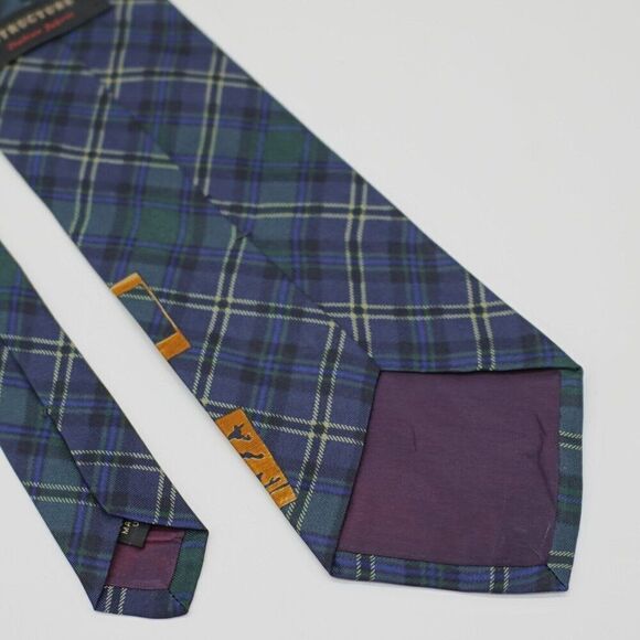 Structure Blue Green Plaid Cowboy Novelty Print Short Wide Silk Tie Italian - Picture 5 of 6